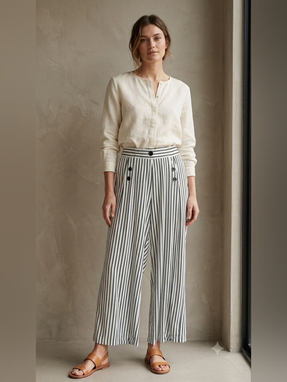 Robert Louis Black & White Striped Wide Leg Sailor Palazzo Pants